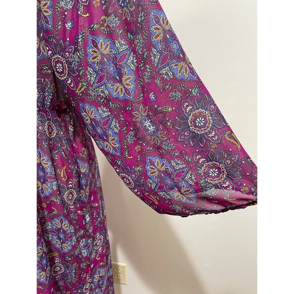 True Craft Duster Womens L Purple Print Gathered Waist Cover Up - Picture 4 of 7